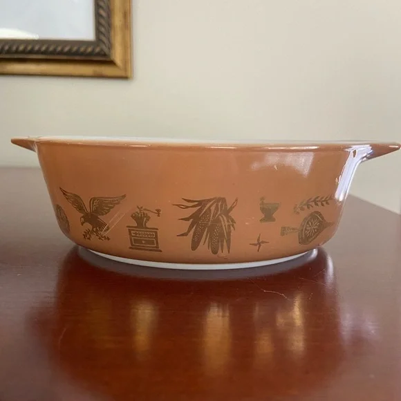 Vintage 60's Pyrex Federal Eagle 471 Brown Oval Baking  Casserole Dish 1 pint - Picture 2 of 11